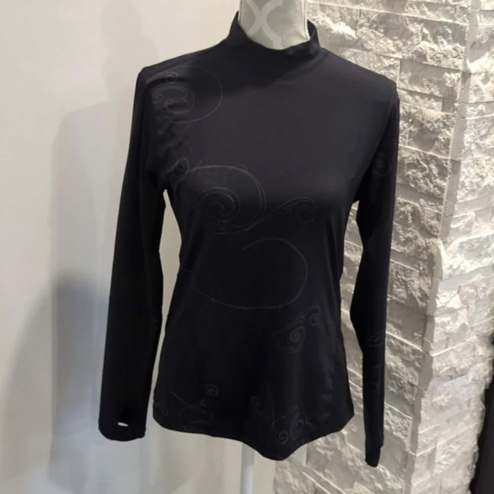 Avia running first long sleeve with mock turtleneck black white scroll pattern